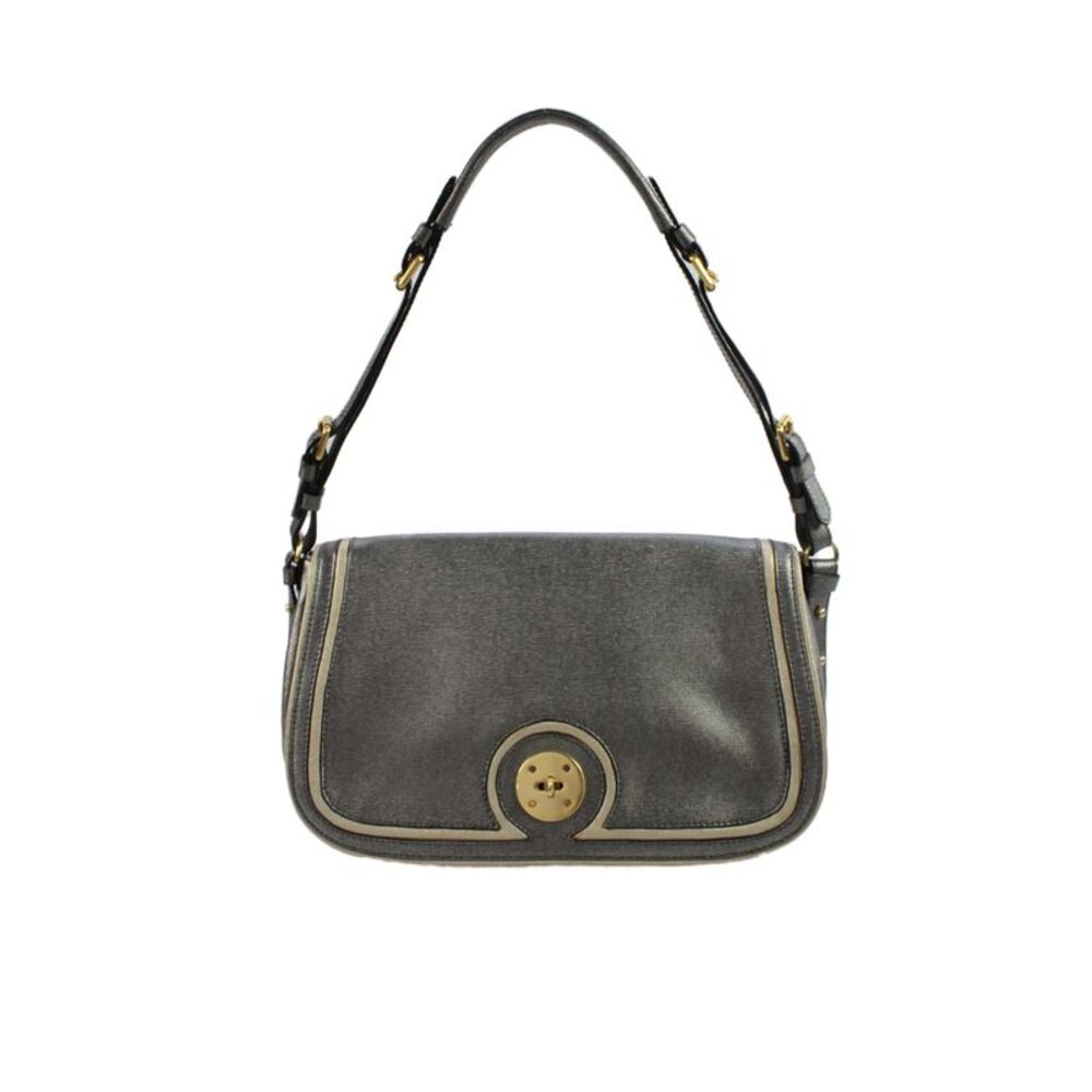 Eric Javits Womens Metallic Leather Turn Lock Closure Shoulder Bag Black